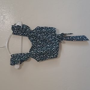 Shein Floral Flutter Sleeve Open Back Low Tie Top